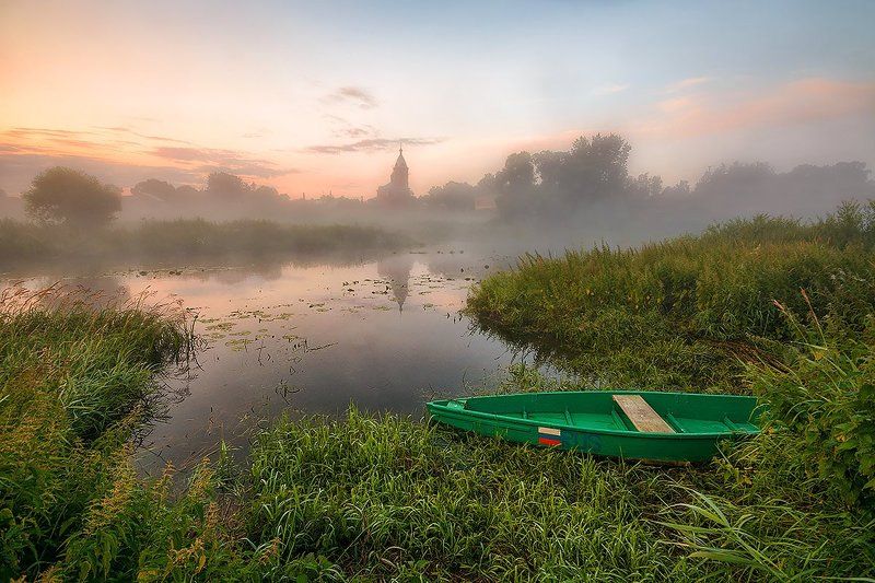 Лодка, Река, Рассвет На рассвете... фото превью