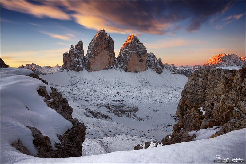 тре чиме, tre cime, di lavaredo, drei zinnen, three peaks, dolomites, italy, italia, италия, доломиты, доломитовые, альпы, alps, sunrise, рассвет В первых лучах фото превью