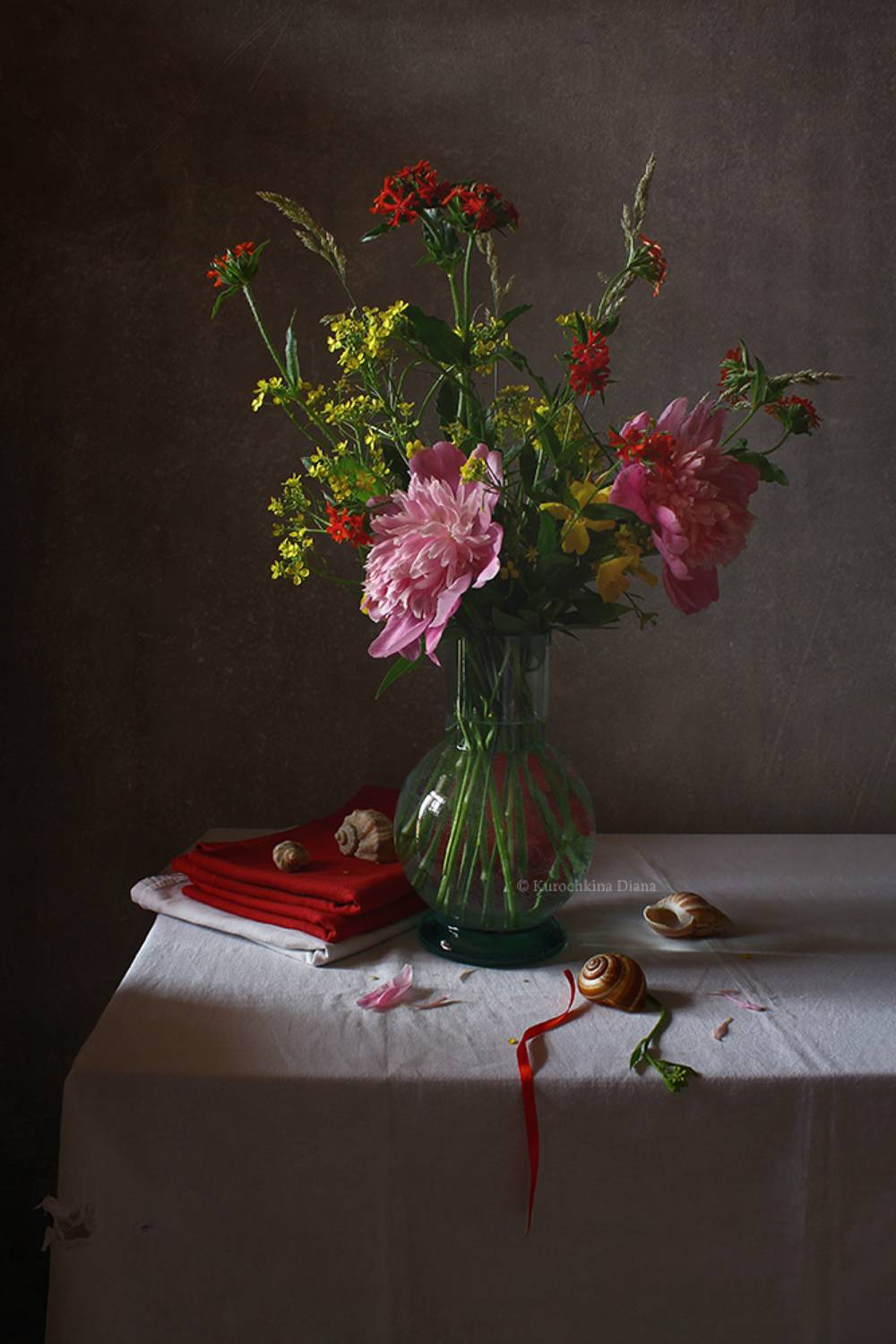 натюрморт, букет, цветы, пионы, лихнис, сурепка, Курочкина Диана