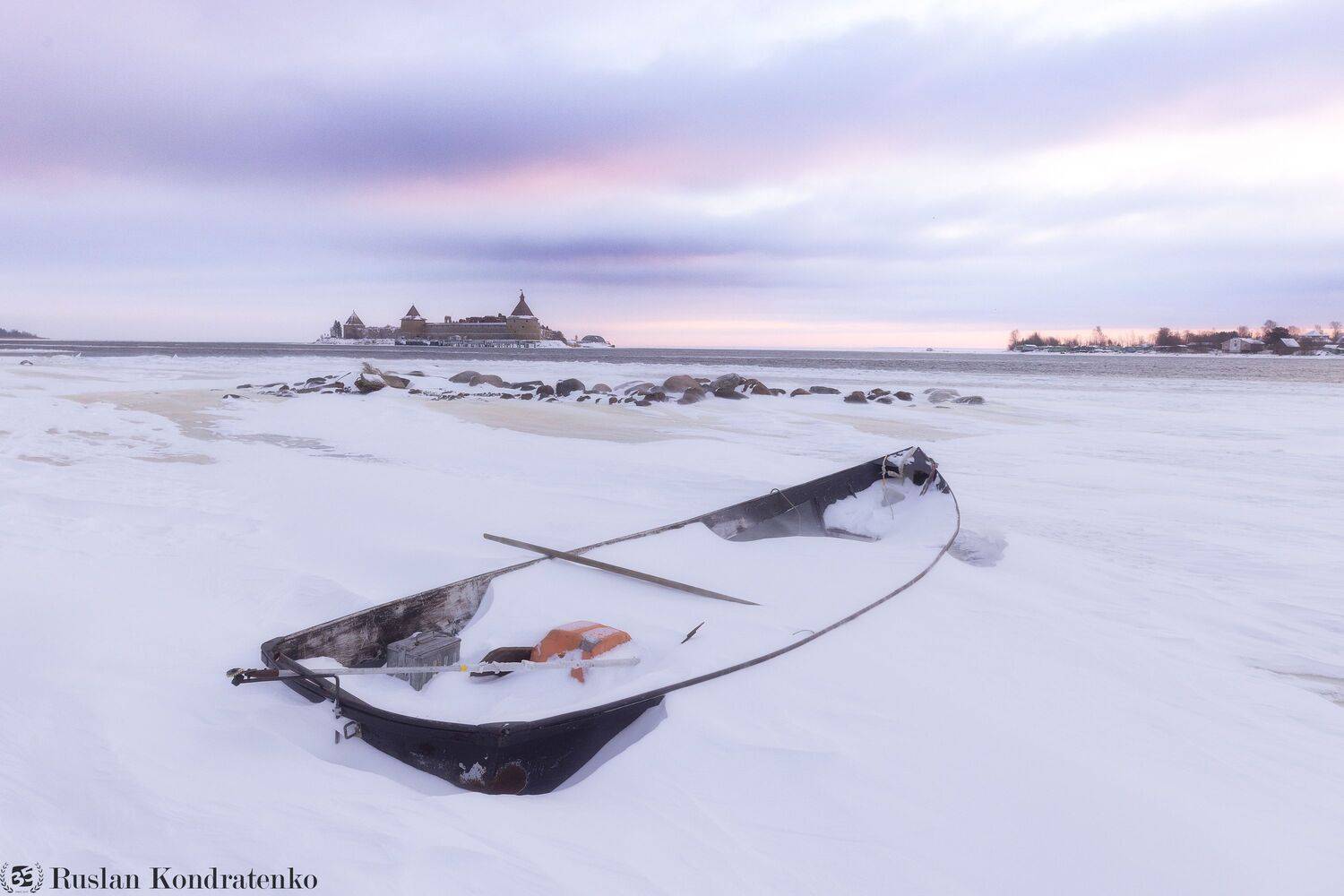 крепость орешек, зима, рассвет, шлиссельбург, лодка, ленинградская область, Кондратенко Руслан
