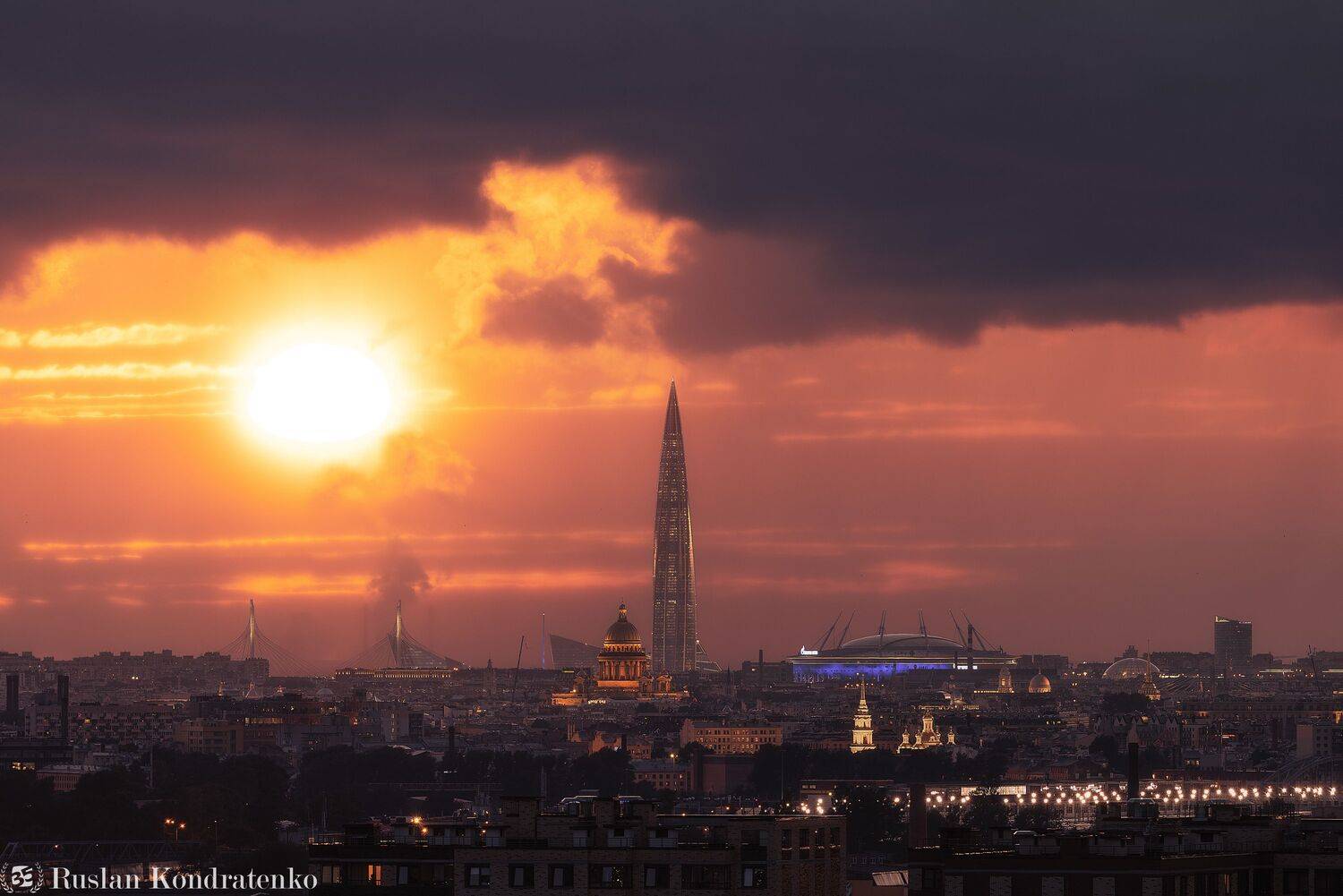 санкт-петербург, закат, исаакиевский собор, лахта-центр, лахта, небоскреб, прострел, зенит арена, газпром арена, композитная фотография, time blending, Кондратенко Руслан