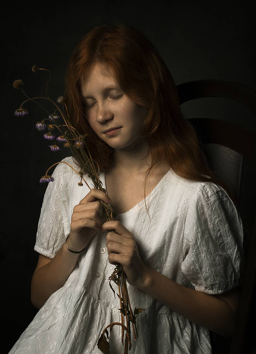 портрет, грусть, цветы, Замятин Александр