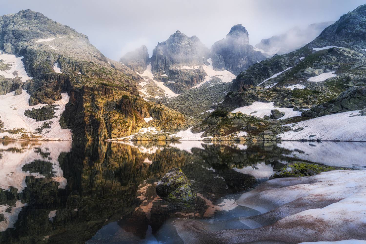 landscape, nature, scenery, spring, peak, lake, reflection, sunrise, morning, dawn, snow, longexposure, mountain, bulgaria, весна, горы, Александров Александър