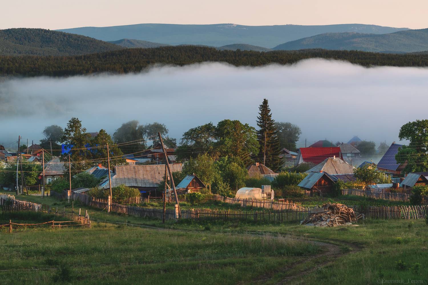 пейзаж, рассвет, лето, туман, деревня, россия, урал, Евгений Гецев