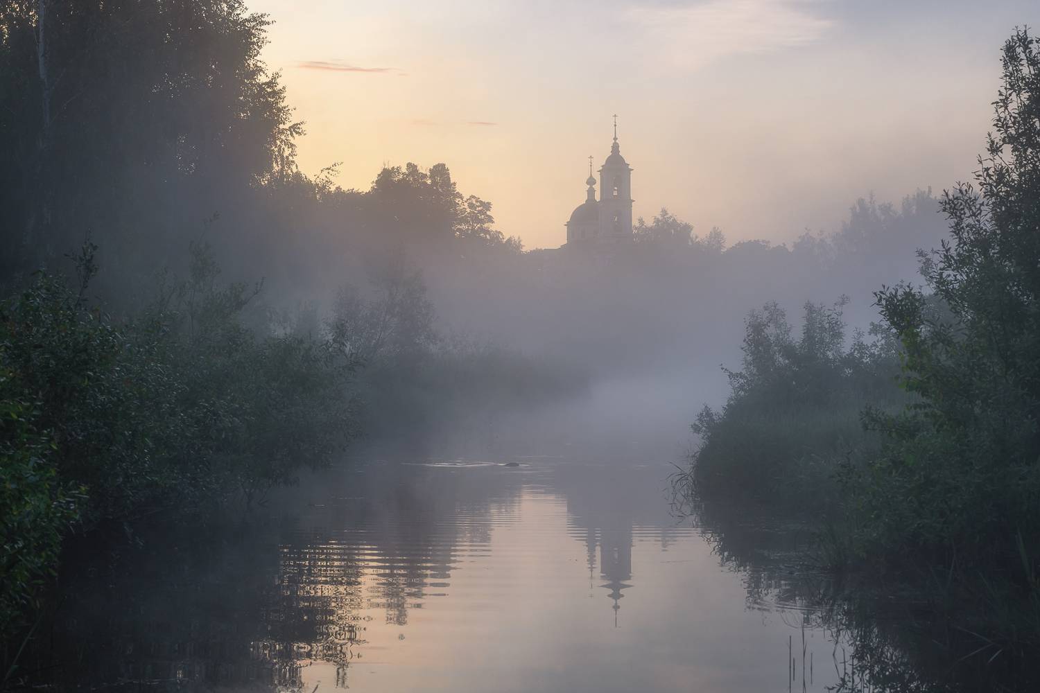 церковь храм туман утро fog morning church, Anya Yukhova
