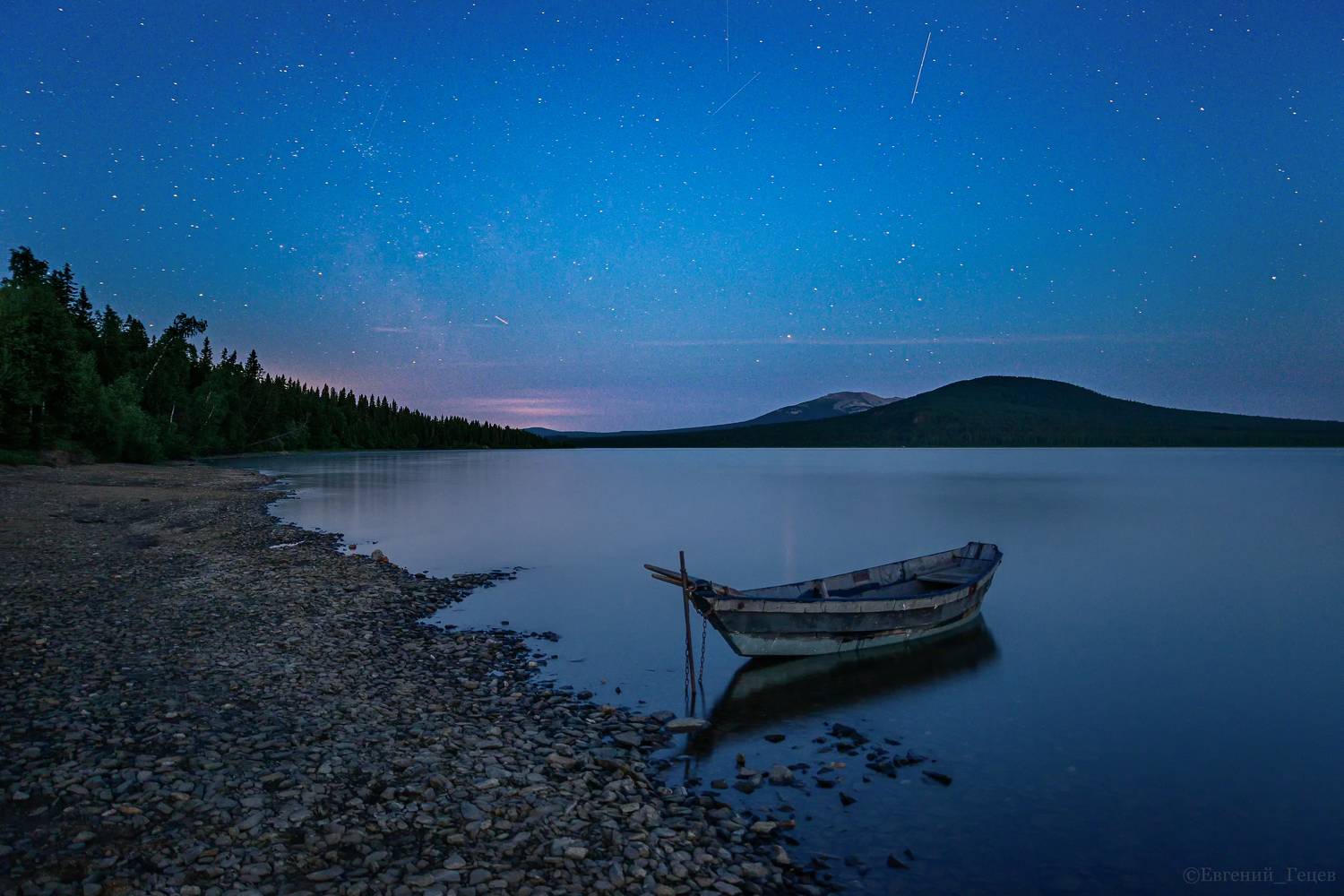 пейзаж, ночь, небо, звезды, озеро, горы, зюраткуль, урал, Евгений Гецев