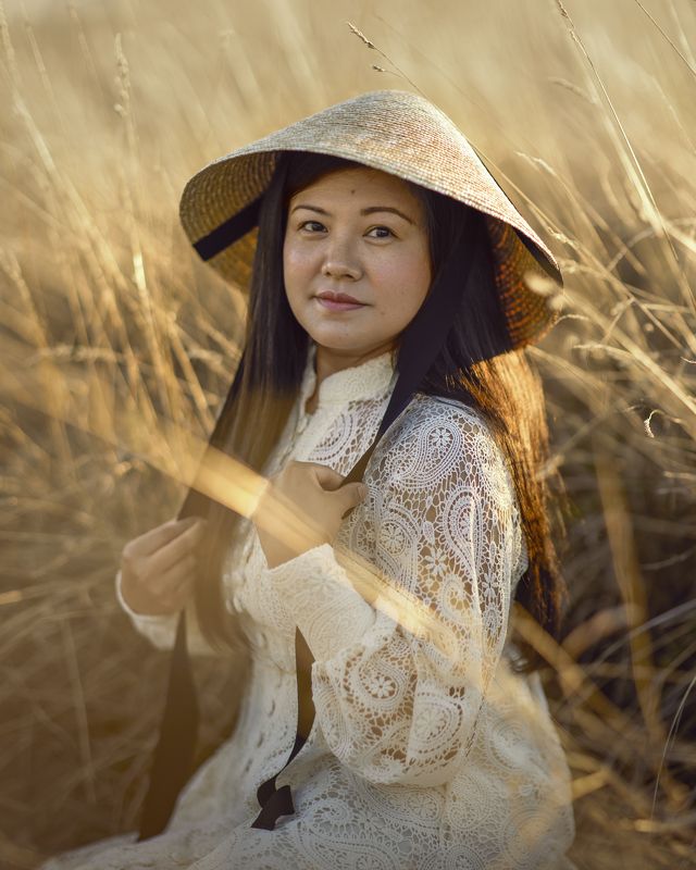 поле, азиатка, девушка  фото превью