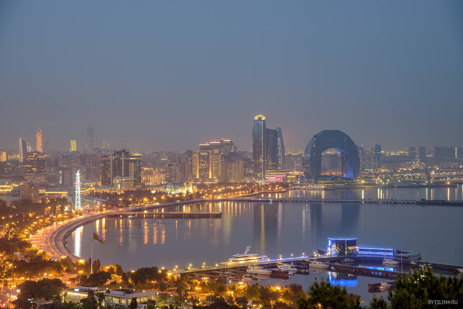 Панорама, вечер, ночь, сумерки, Баку, Нагорный парк, Азербайджан, каспий, море, каспийское море, Crescent, кресент,, Сытилин Павел