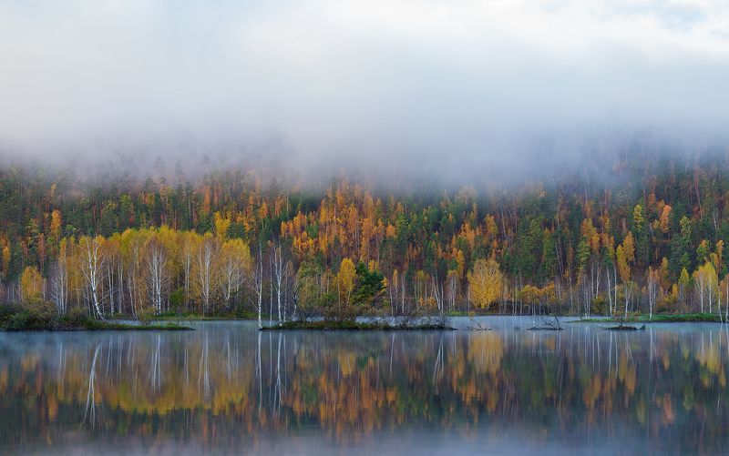 отражение, Ангара, Братск, осень, краски, тайга Осень на Ангаре фото превью