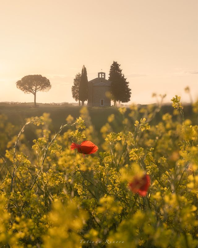 Часовня Виталета на закате. Тоскана фото превью