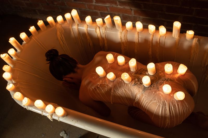 wax, fetish, nude, artnude, bath, tattoo, candles Wax fetish with Dakota фото превью