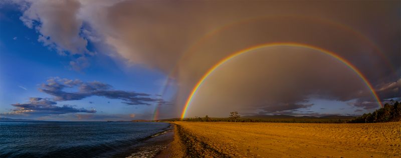 Байкал, Лето, Небо, Облака, Озеро, Панорама, Пейзаж, Природа, Радуга, Сибирь После дождичка. фото превью
