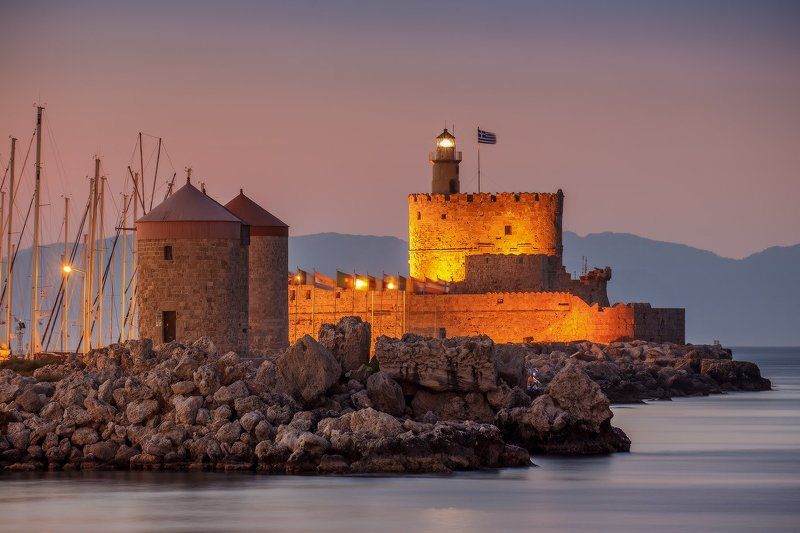 старый, город, родос, порт, мандраки, лето, закат, греция, summer, rodes, rhodes, mandraki, island, greece про уютный вечер порта Мандраки... фото превью