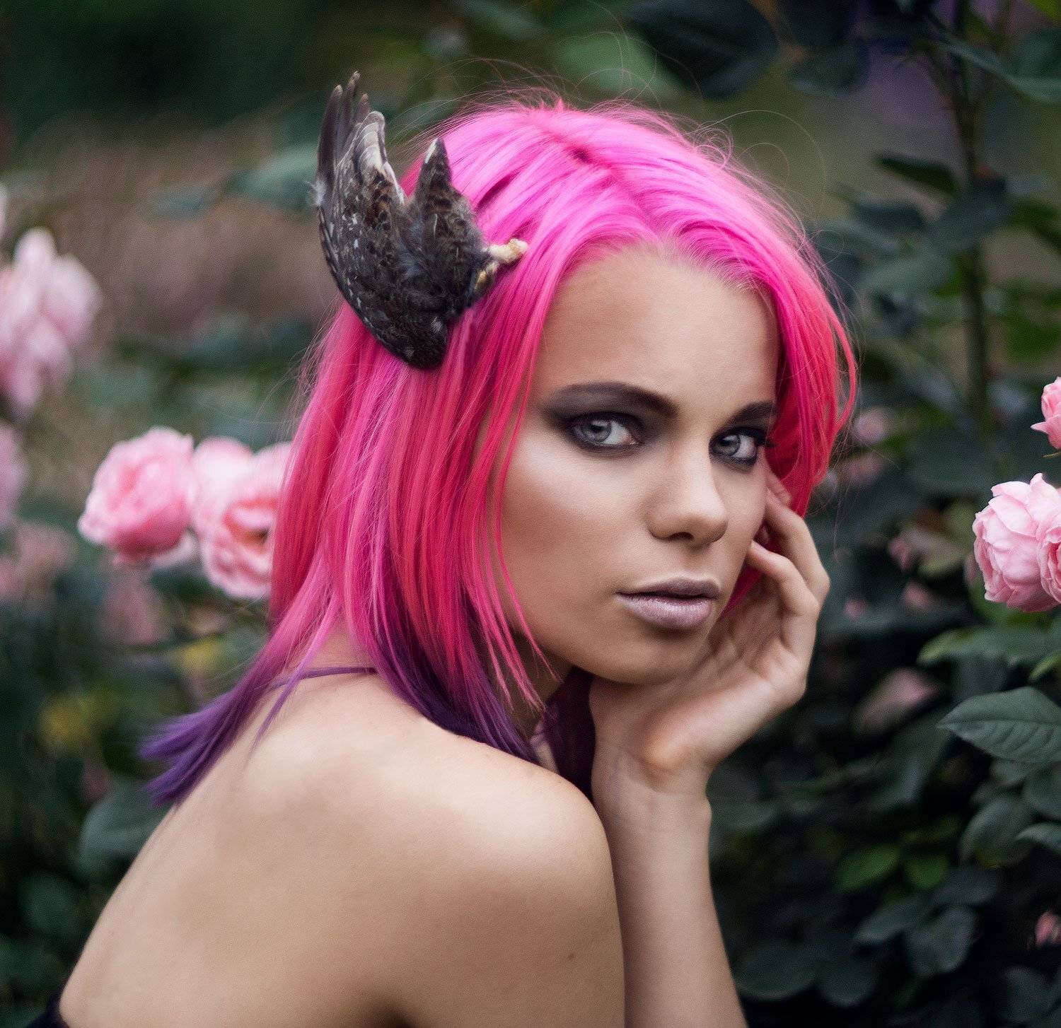 портрет, розы, розовый, девушка, крыло, лето, Поминова Олеся