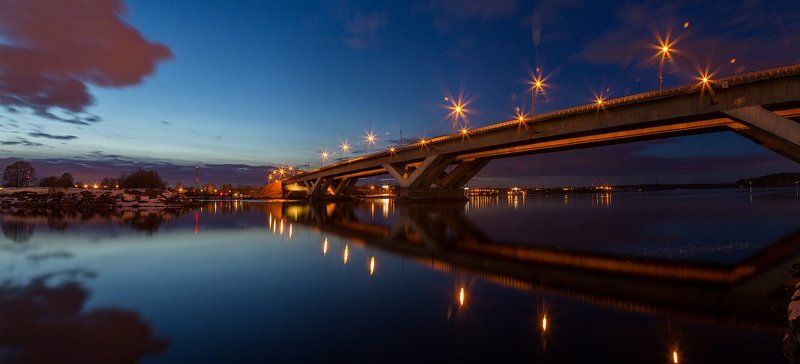 Вода, Долгопрудный, Закат, Мост, Подмосковье, Река, Хлебниково Автомобильный мост по трассе Дмитровского шоссе через канал им. Москвы фото превью