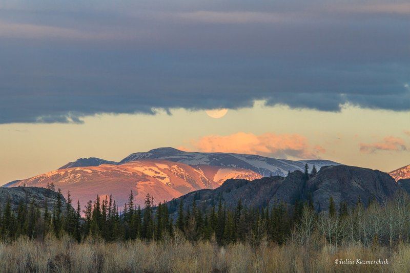 закат, горы, вечер, алтай, курай, небо, луна, весна, май Закатное настроение фото превью