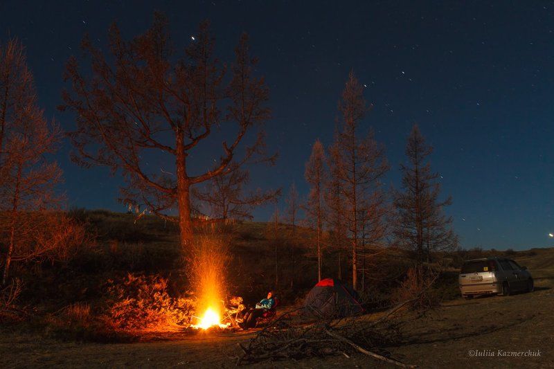 ночь, огонь, курай, алтай, звёзды, костёр В ожидании рассвета фото превью