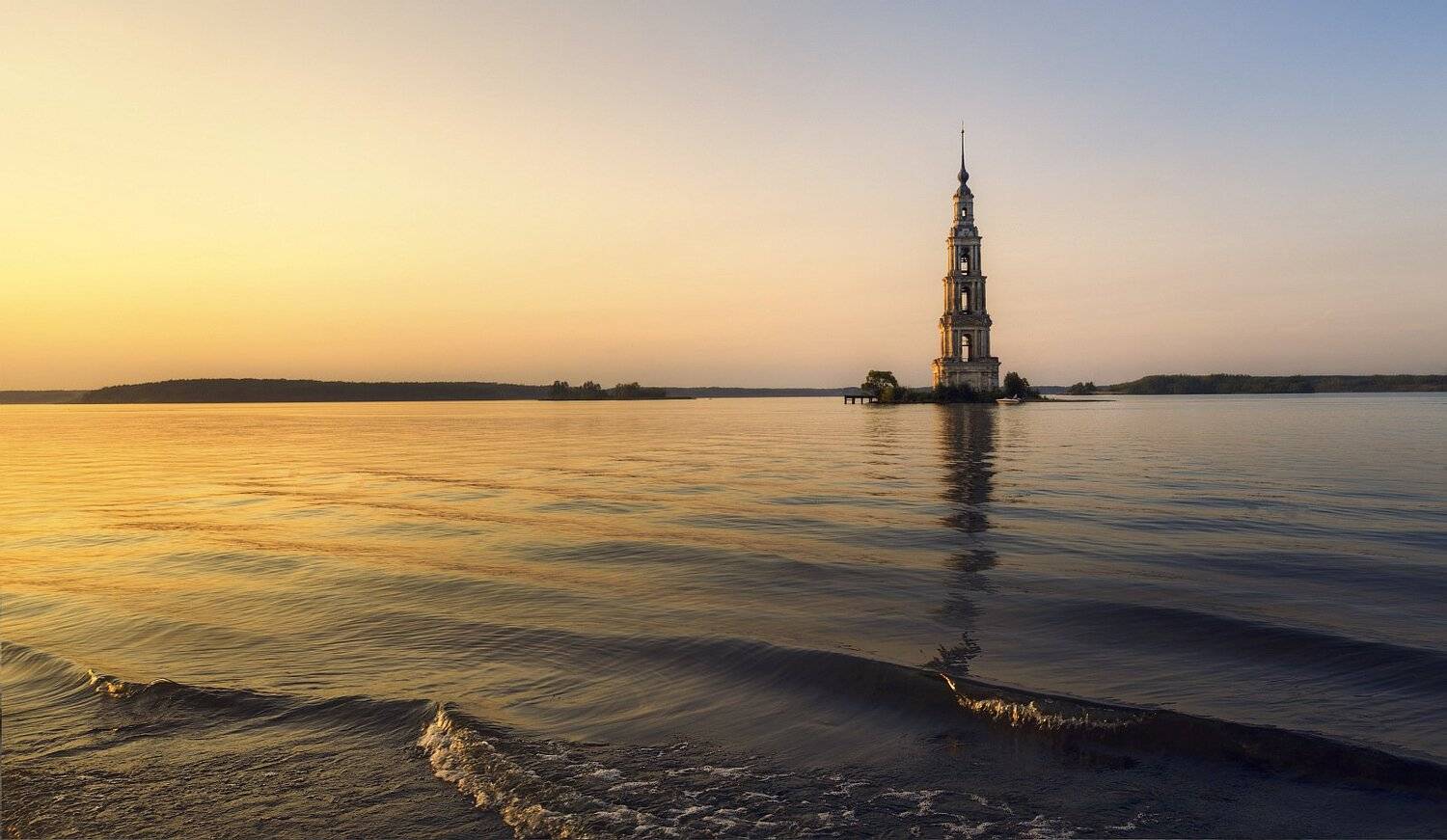 Пейзаж, закат, вода, колокольня, церковь,вечер, природа, архитектура, Ефимов Александр