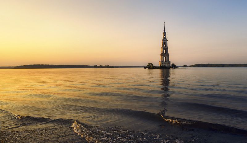 Пейзаж, закат, вода, колокольня, церковь,вечер, природа, архитектура Soothe the Soul фото превью