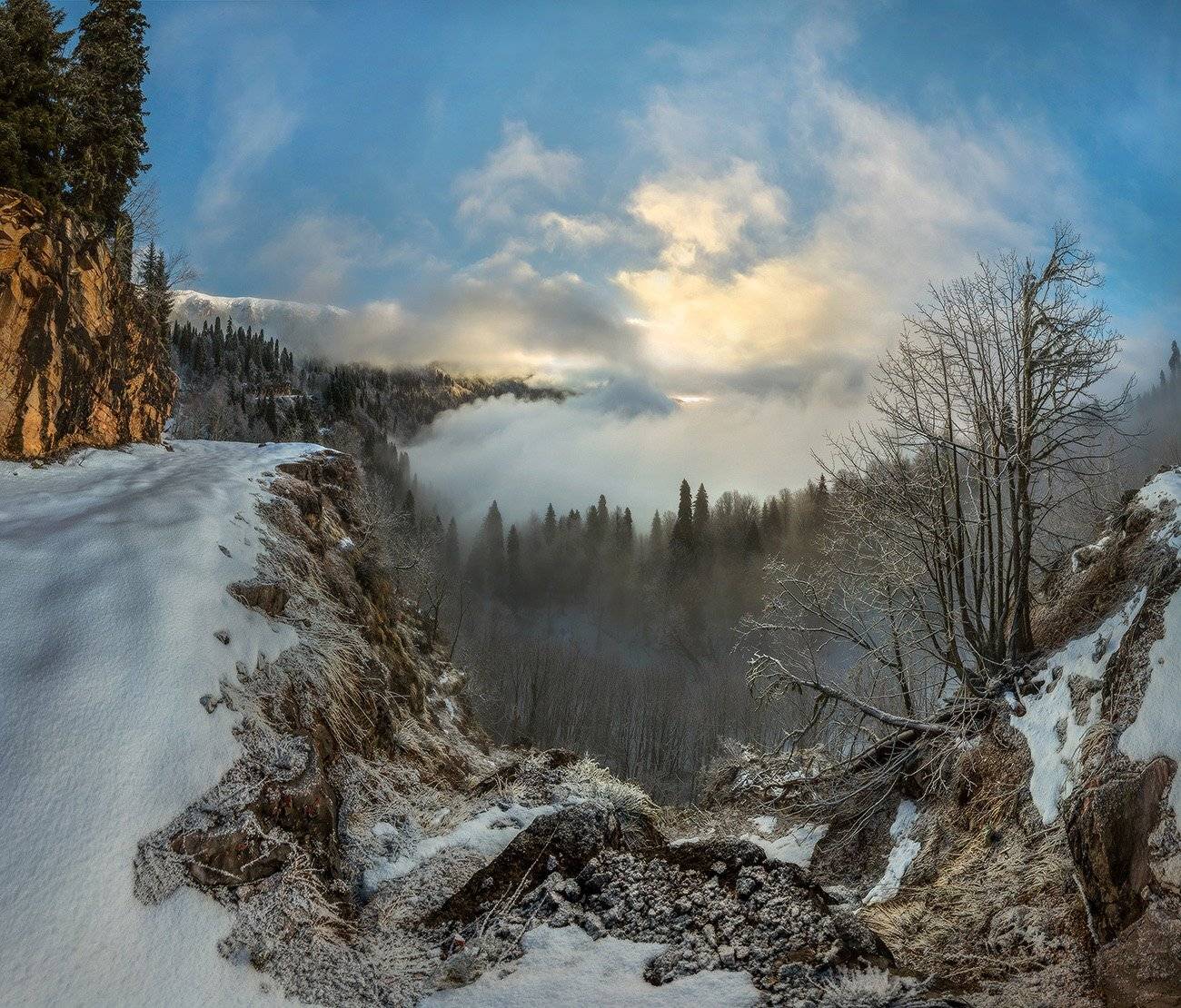 Абхазия, Горы, Долина реки Бзыбь, Зима, Рассвет, Лашков Фёдор