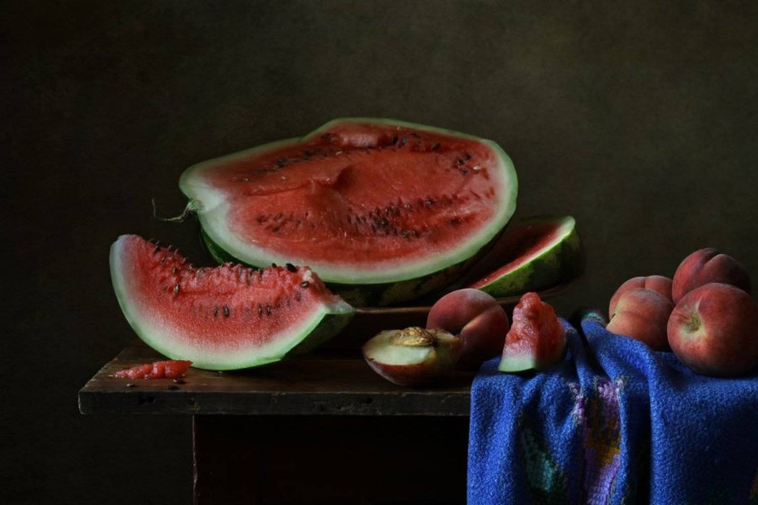 Арбуз, Лето, Натюрморт, Персики, Курочкина Диана