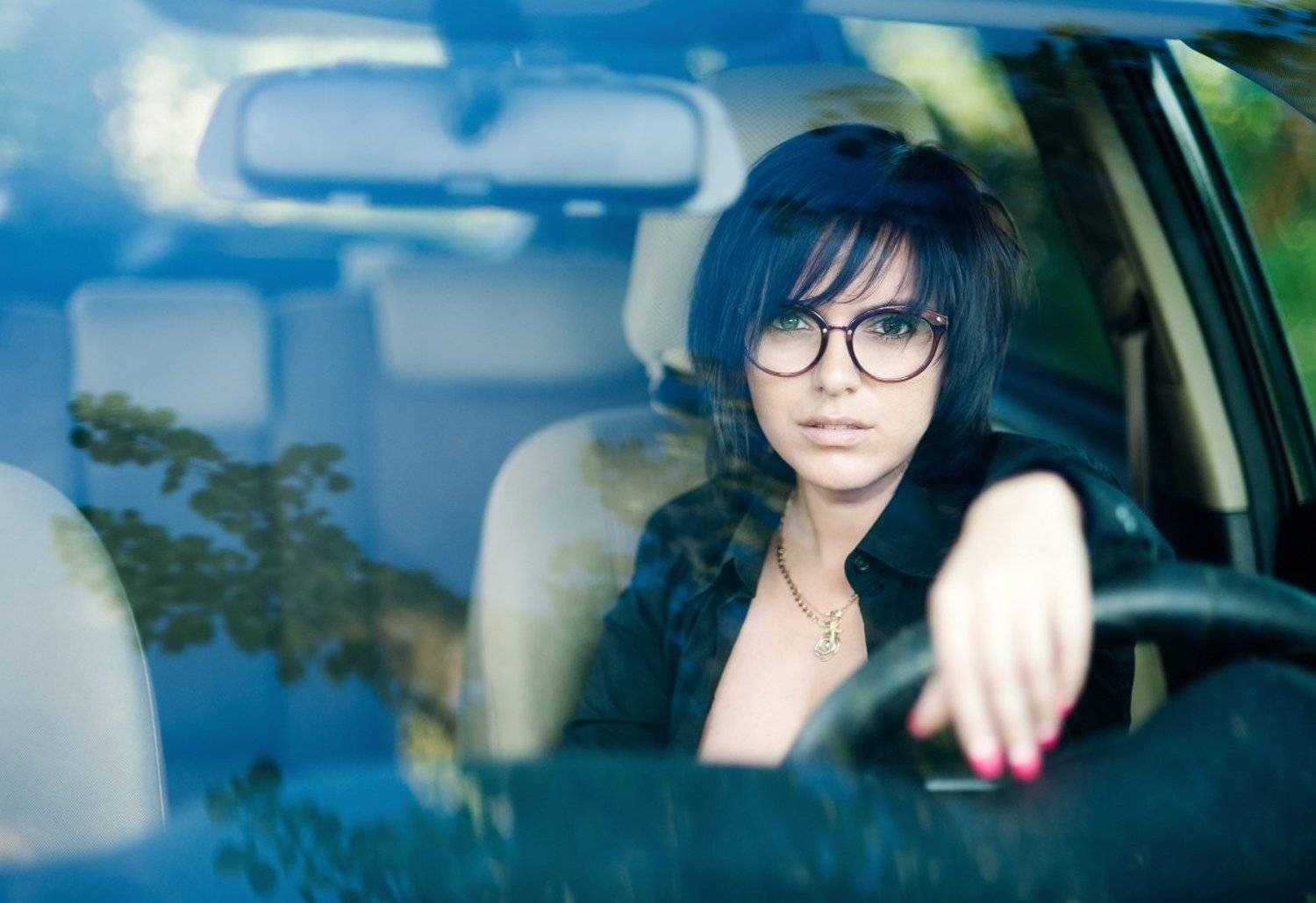 девушка, портрет, стекло, очки, машина, Павел Рыженков