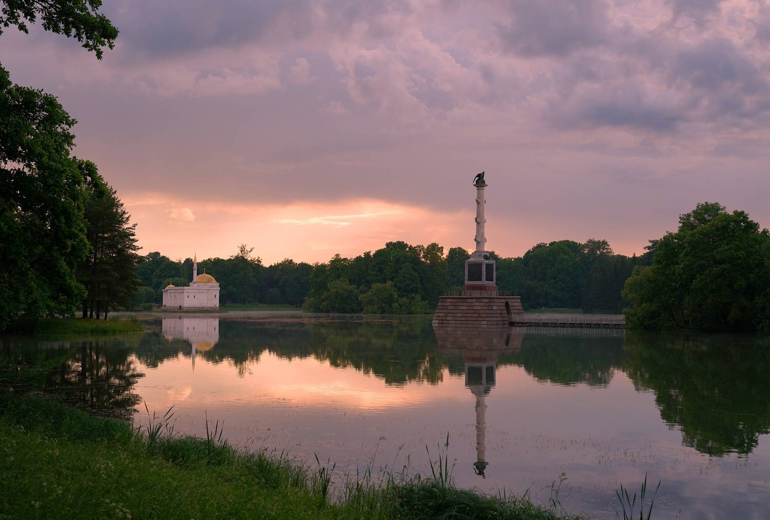 evening, sunset, sky, pond, park, lake, landscape, nature, reflection,  Сергей Андреевич