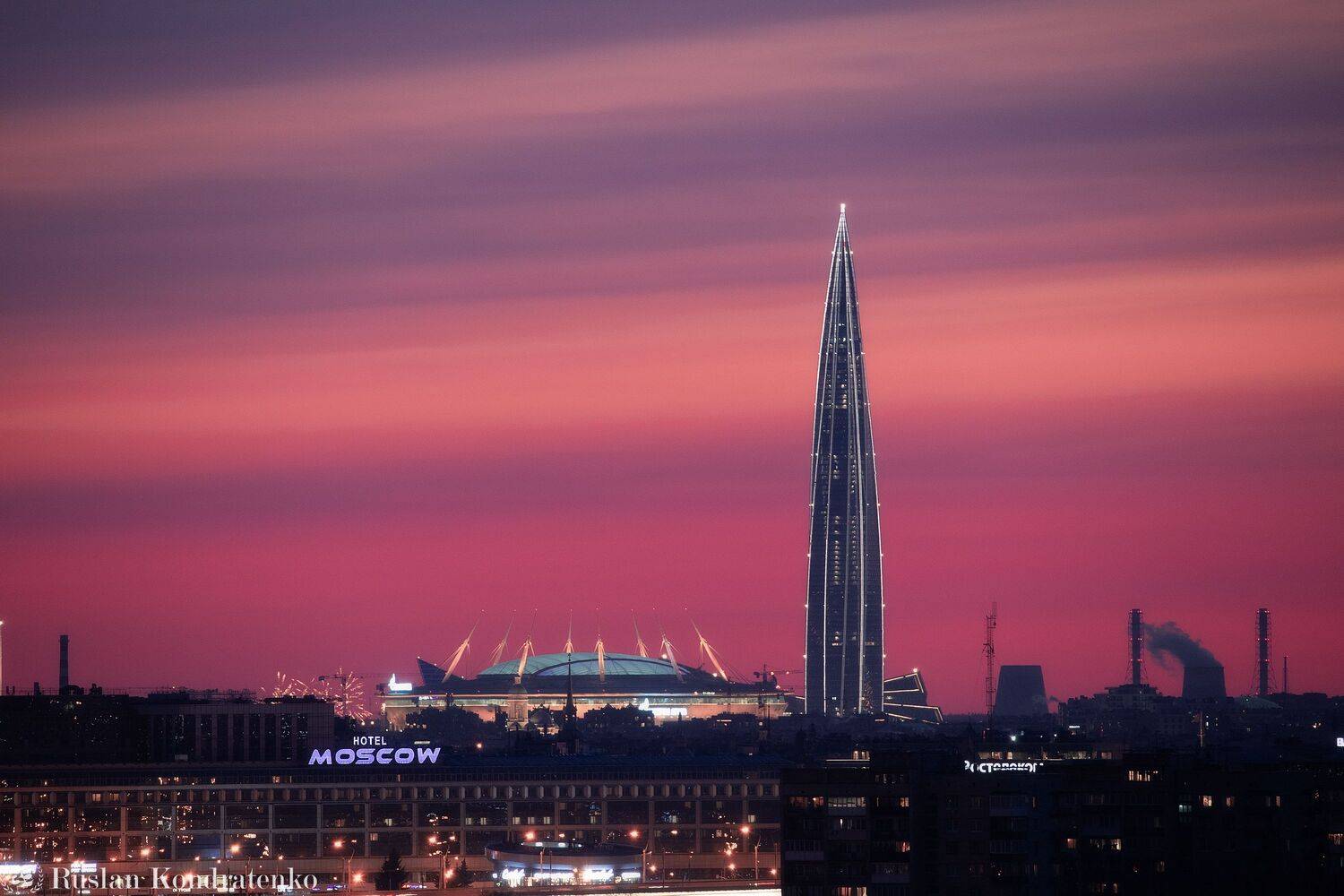 санкт-петербург, лахта-центр, зенит арена, закат, рассвет, прострел, Кондратенко Руслан