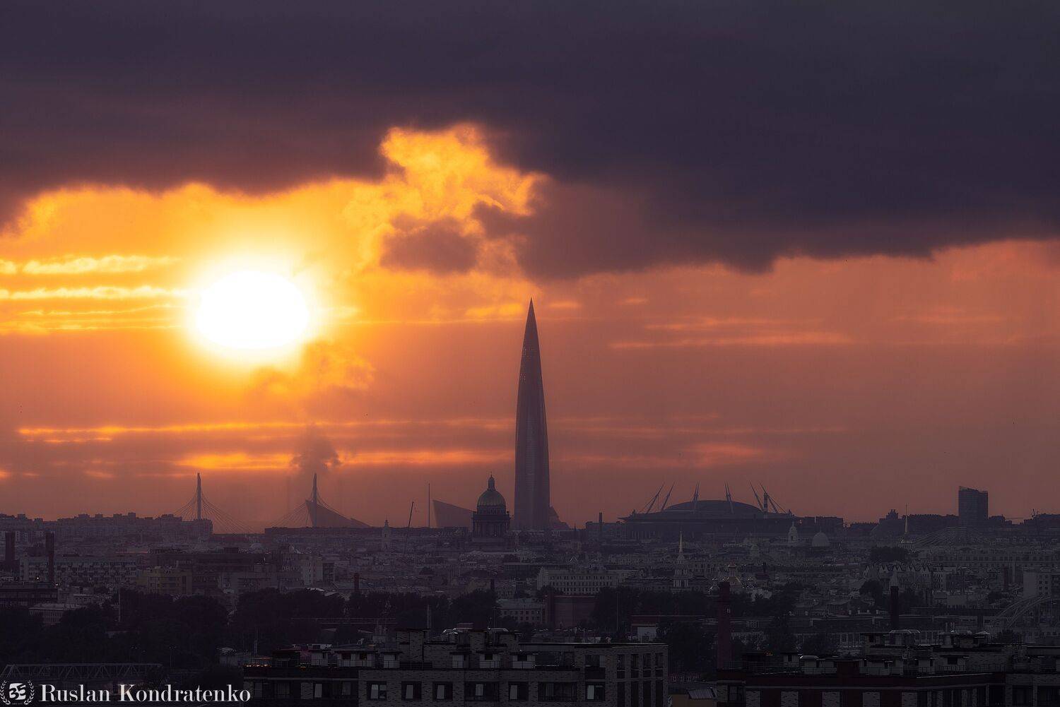санкт-петербург, закат, исаакиевский собор, лахта-центр, лахта, небоскреб, прострел, зенит арена, газпром арена, Кондратенко Руслан