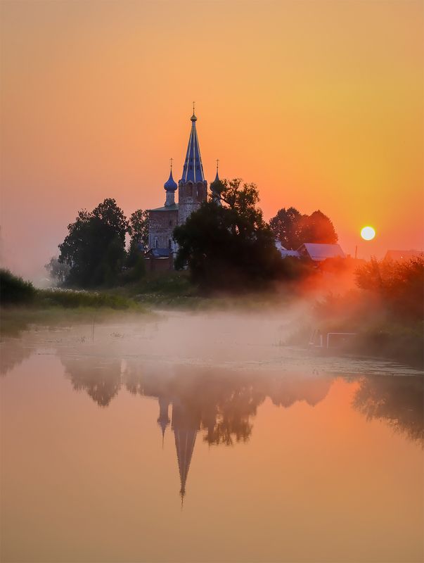расвет,дунилово,пейзаж,утро,храм,туман рассветное фото превью