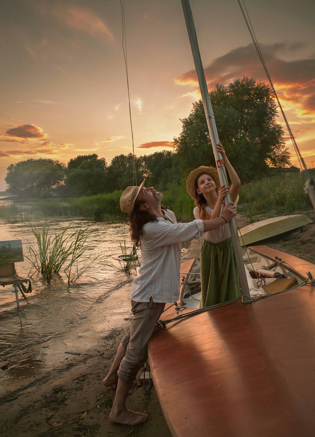 река дети семья  красота любовь природа искусство фотография покой радость лодка облака вода небо закат, Шепелева Татьяна