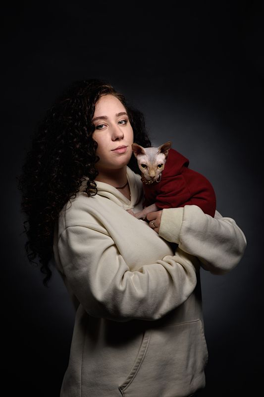 портрет, женский портрет, студийный портрет, кот, сфинкс Анна фото превью