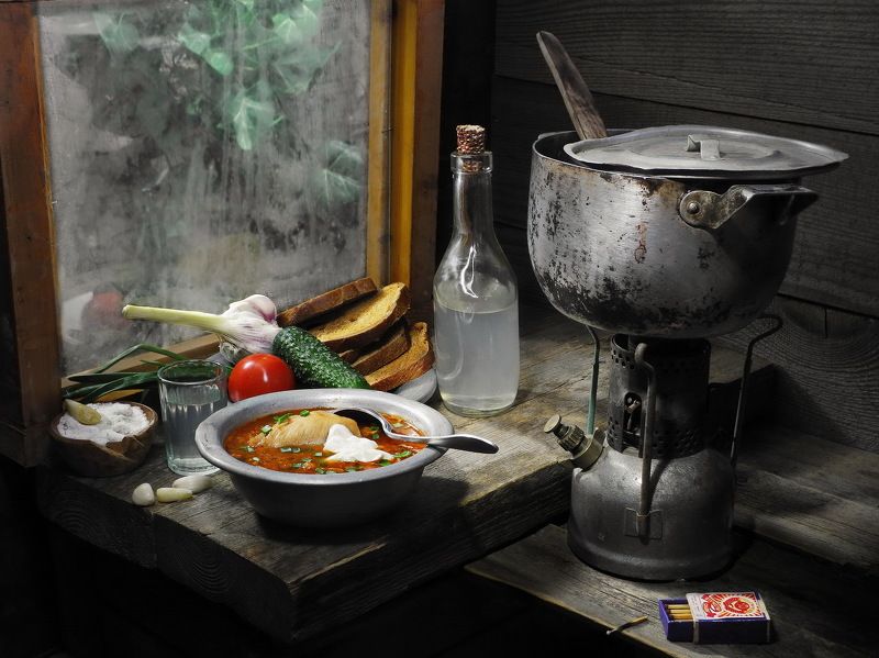 еда, борщ, щи, суп, керосинку, керогаз, лук, чеснок, помидоры, огурцы, Борщ с курицей. фото превью