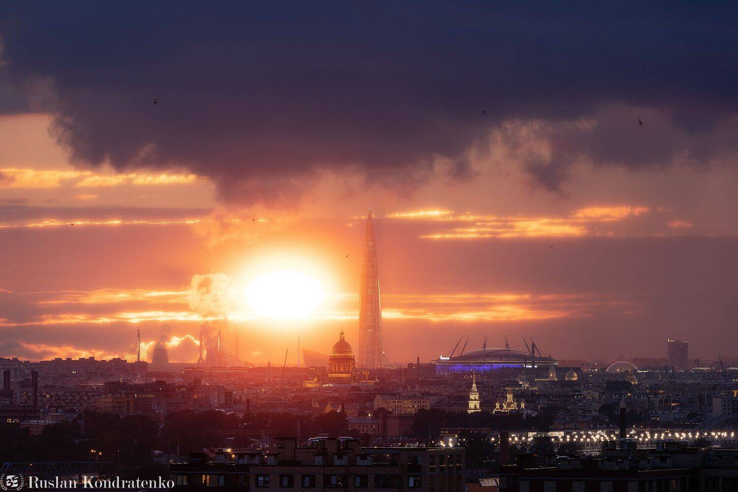 санкт-петербург, закат, исаакиевский собор, лахта-центр, лахта, небоскреб, прострел, зенит арена, газпром арена, композитная фотография, time blending, Кондратенко Руслан