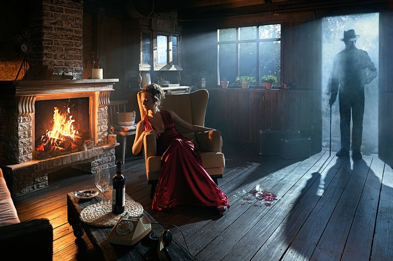 история, странник, арт, фотография, постановочная, атмосфера, мистика, свет, тень, камин, девушка  фото превью