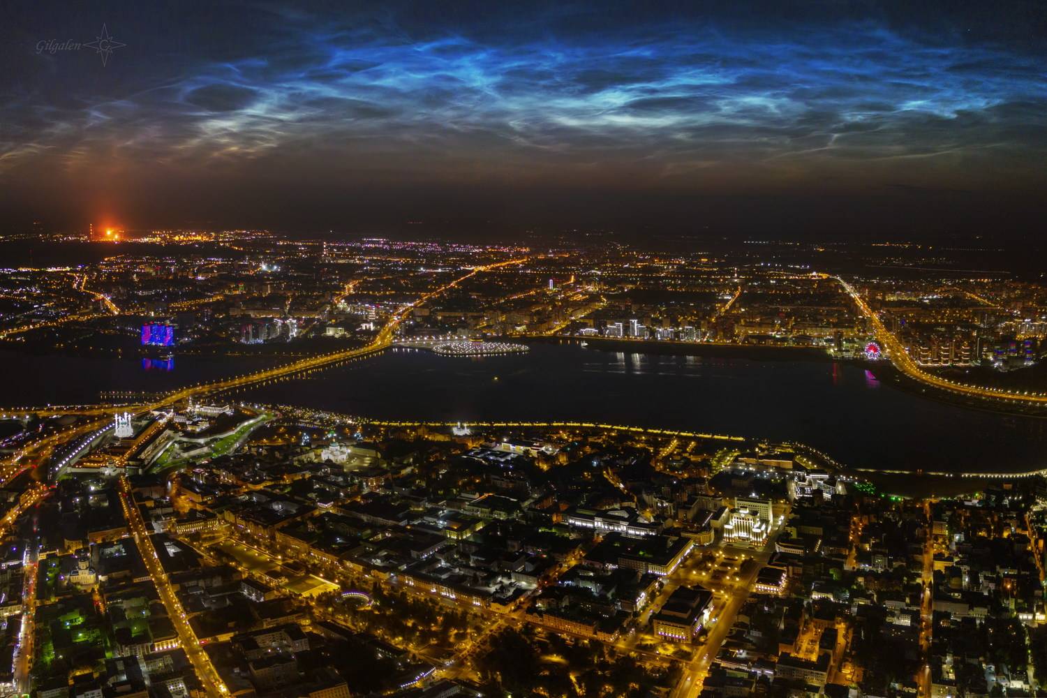 серебристые облака, ночь, аэрофото,  Gilgalen