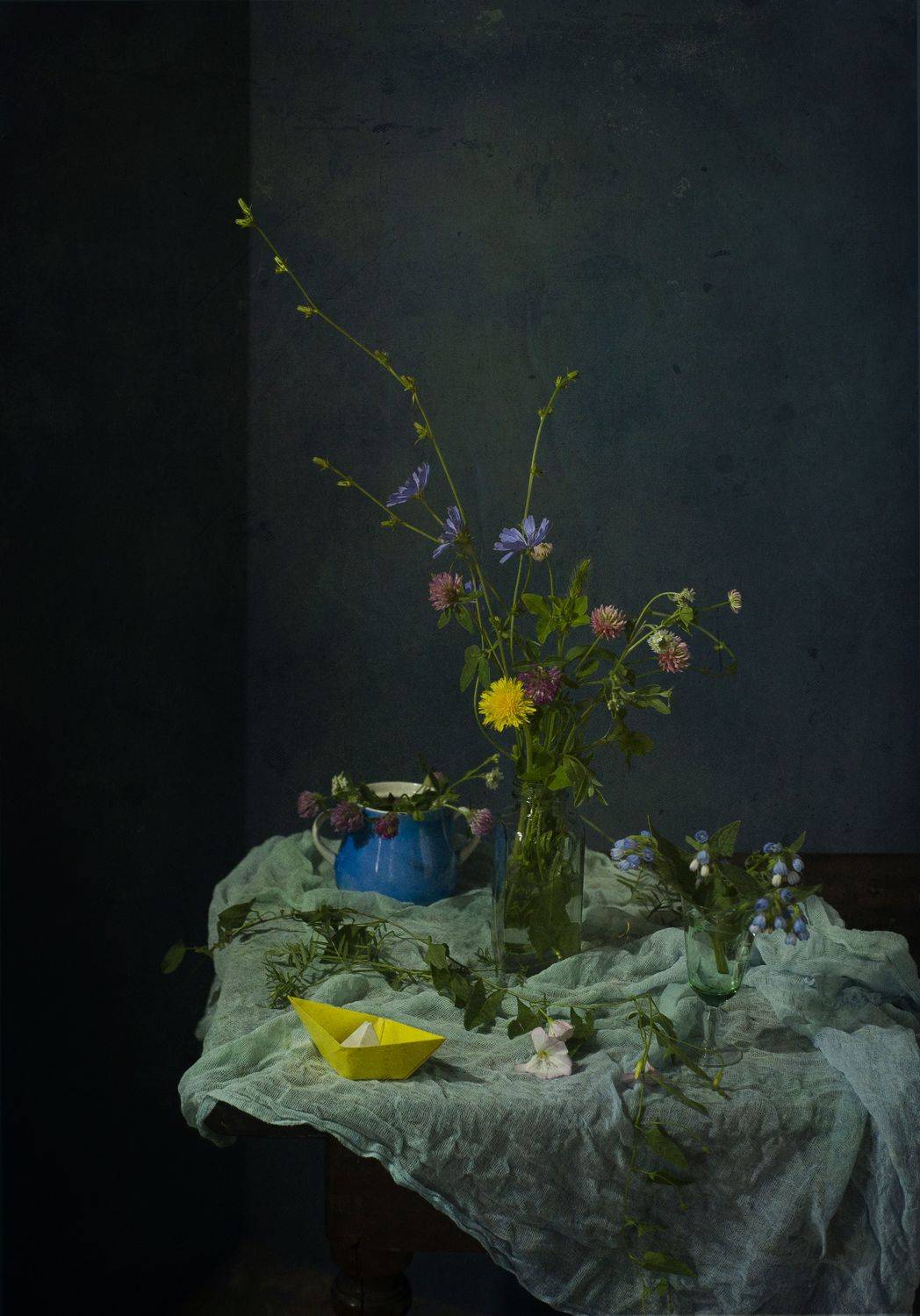 цикорий, клевер, вьюн, рюмка, сахарница, баночка, марля, Oksana Evkodimova