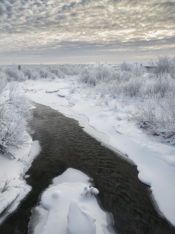 зима снег река церковь Река Тебза фото превью