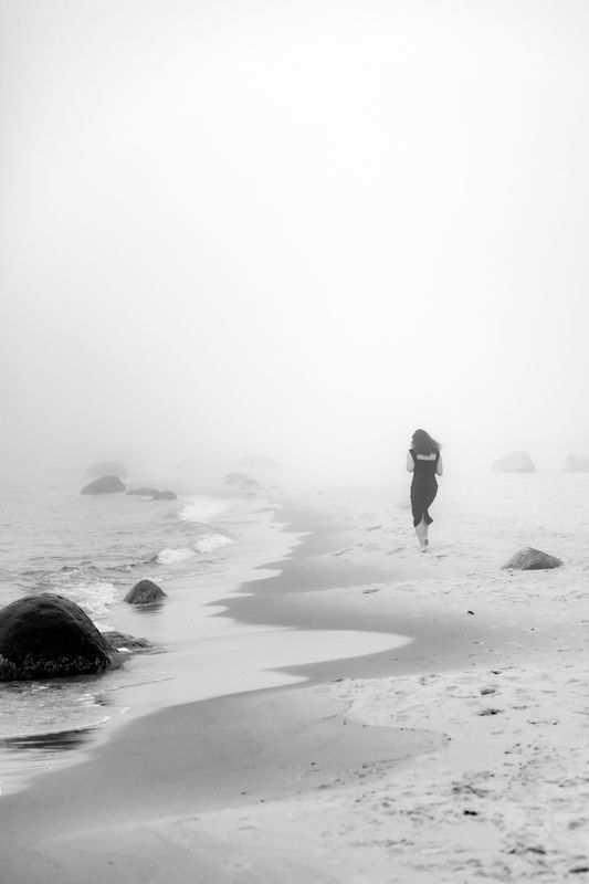 чб, черно-белая фотография, море, туман, балтика, женский портрет, монохром, mist, fog, ostsee, baltica, sea, sea coast, shore, woman, woman portrait, people, bnw, bw. monochrome,, black and white, *** фото превью