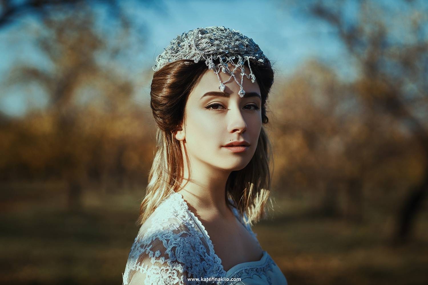 autumn, bride, dog, clouds, white, dress, surrealism, Катерина Клио