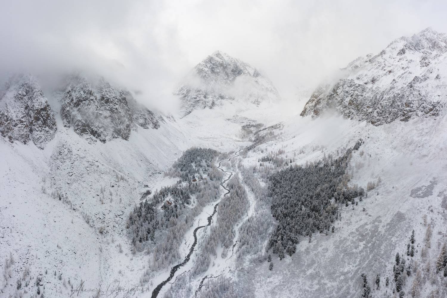 altay, winter, aktru, october, cold, mountains, landscape, aerial, drone, Алексей Вымятнин
