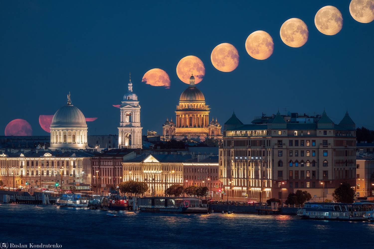 санкт-петербург, луна, полнолуние, восход луны, прострел, исаакиевский собор, исаакиевский, церковь, екатерининская церковь, мост бетанкура, секвенция, секвенция с луной, Кондратенко Руслан