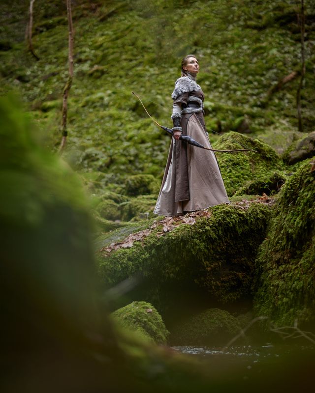 Викинг, сказка, девушка викинг, костюм, лес, лук, воин Викинг фото превью