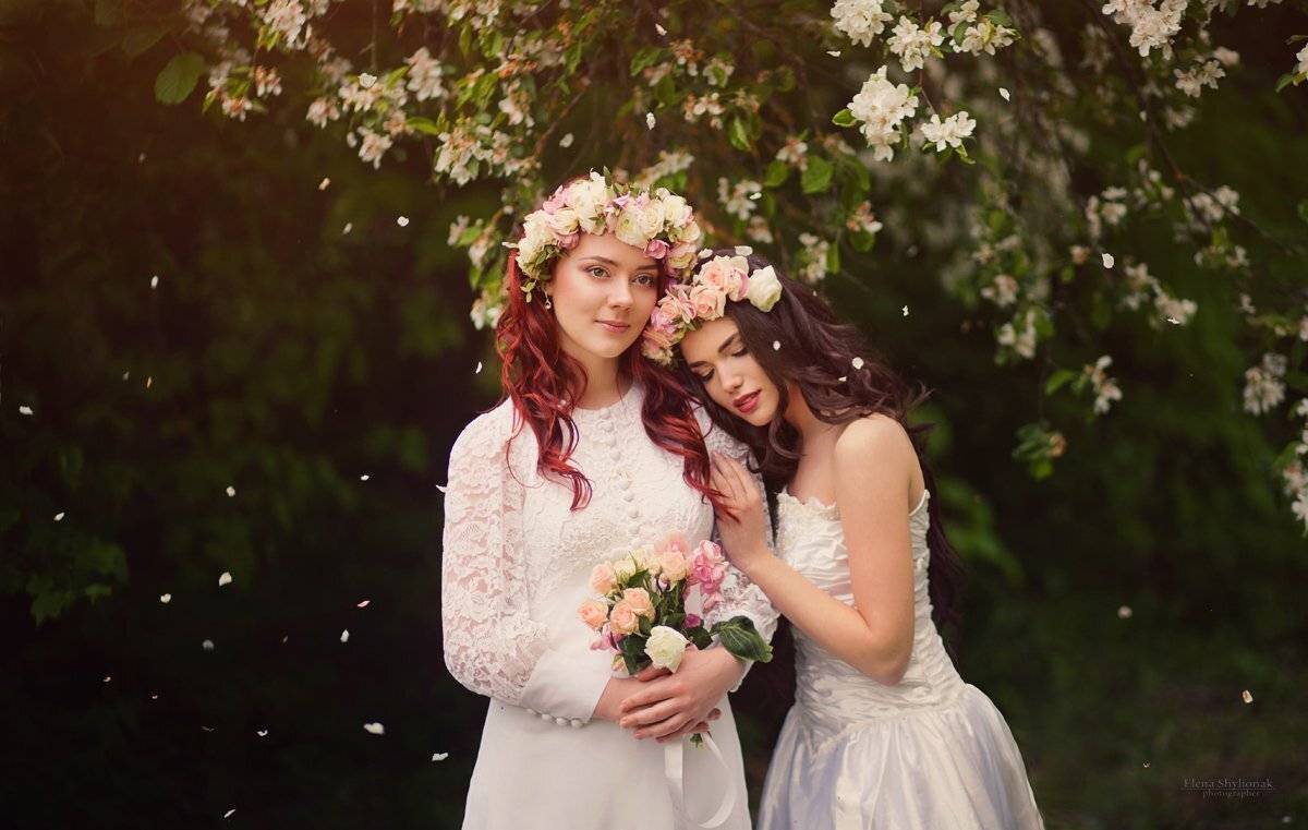 весна, букет, венки, девушки, светлое, белые платья, Шиленок Елена