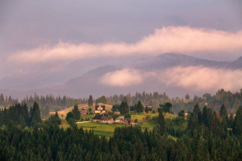 Украина, Карпаты, Лето, Июль, Вечер, Туман, Облака Вечер после летней грозы фото превью