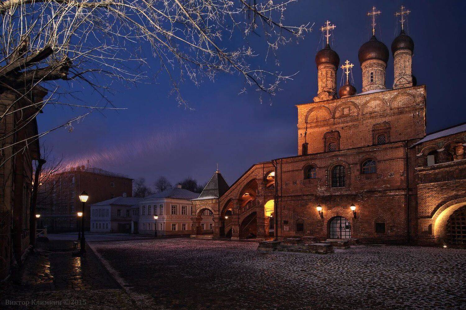 Вечер, Зима, Крутицкое, Москва, Подворье, Православие, Снег, Храм, Виктор Климкин