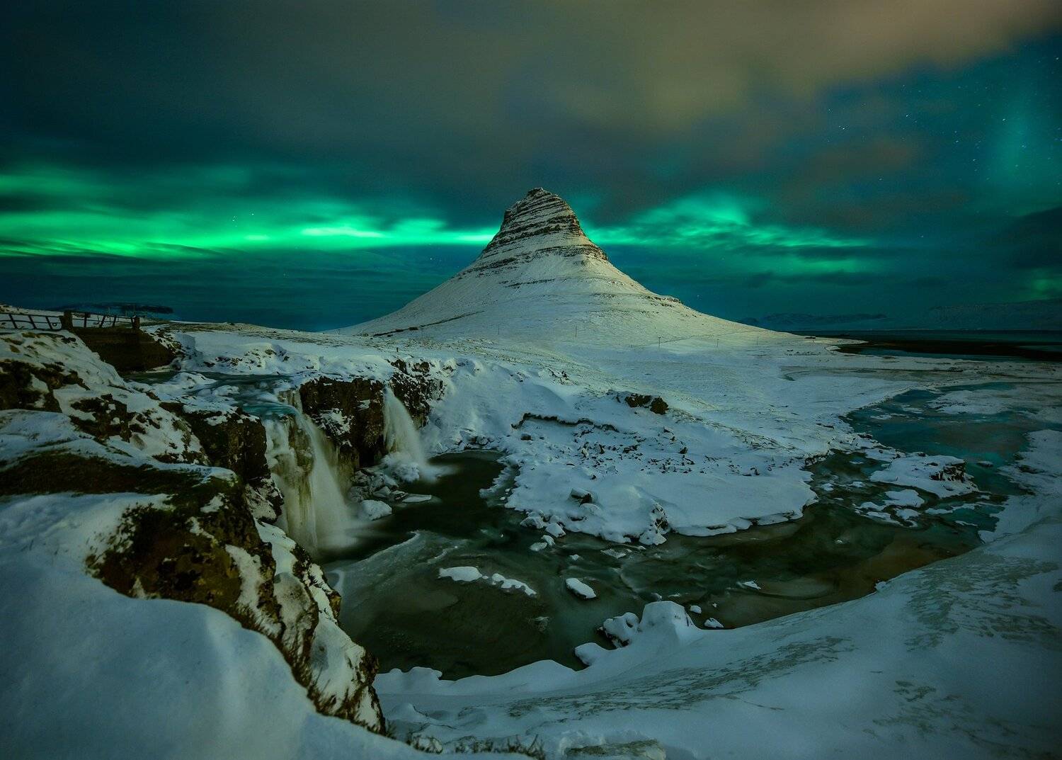 2015, Astronomy, Atmospheric Mood, Aurora Borealis, Beauty In Nature, Cloud - Sky, Color Image, Dramatic Sky, Flowing Water, Horizontal, Iceland, Illuminated, Mountain, Mountain Range, Nature, Night, No People, Outdoors, Photography, Rock - Object, Water,, sarawut intarob