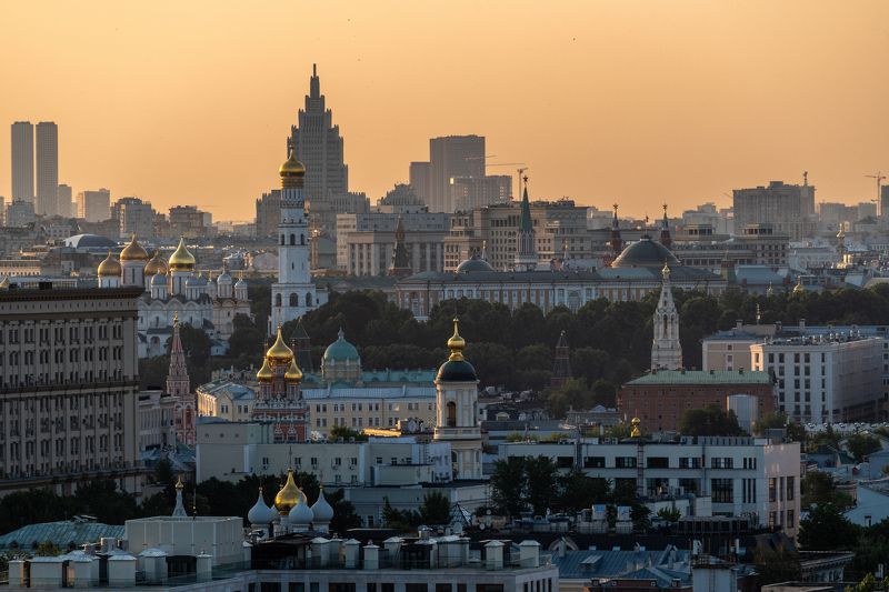 москва, закат, кремль, колокольня ивана великого, успенский собор, moscow, kremlin, sunset Москва закатная фото превью