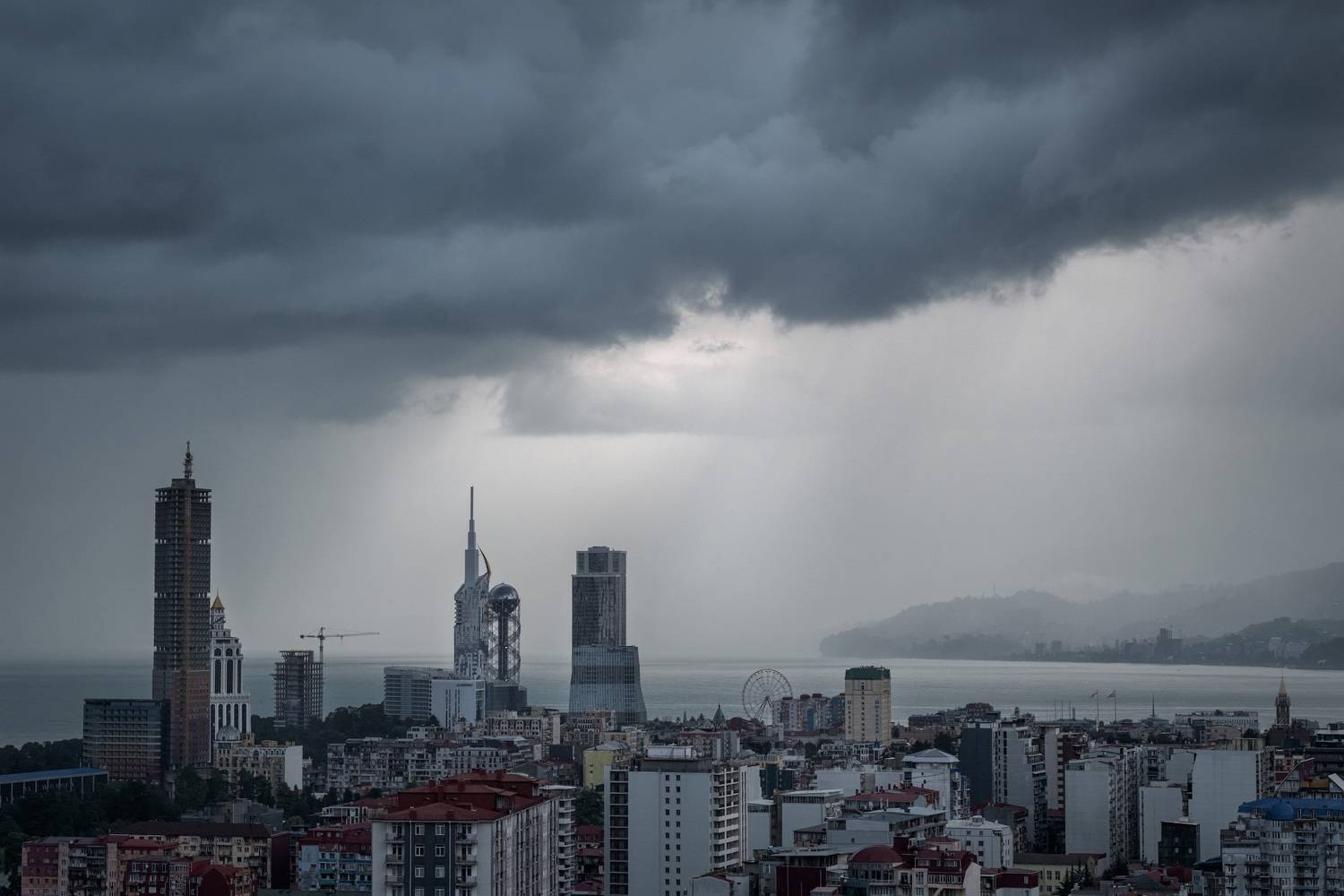 batumi, rainy, sky, clouds, rain, buildings, skyscraper, city, town, sea, weather, landscape, cityscape, scenery, travel, outdoors, caucasus, georgia, adjara, sakartvelo, chizh, Чиж Андрей