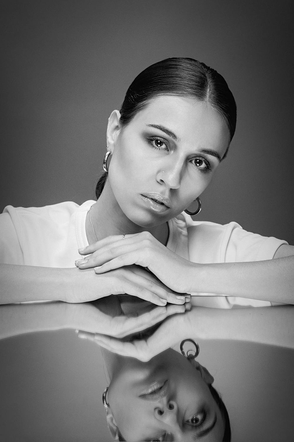 девушка, модель, портрет, отражение, ч/б, Дёгтев Евгений